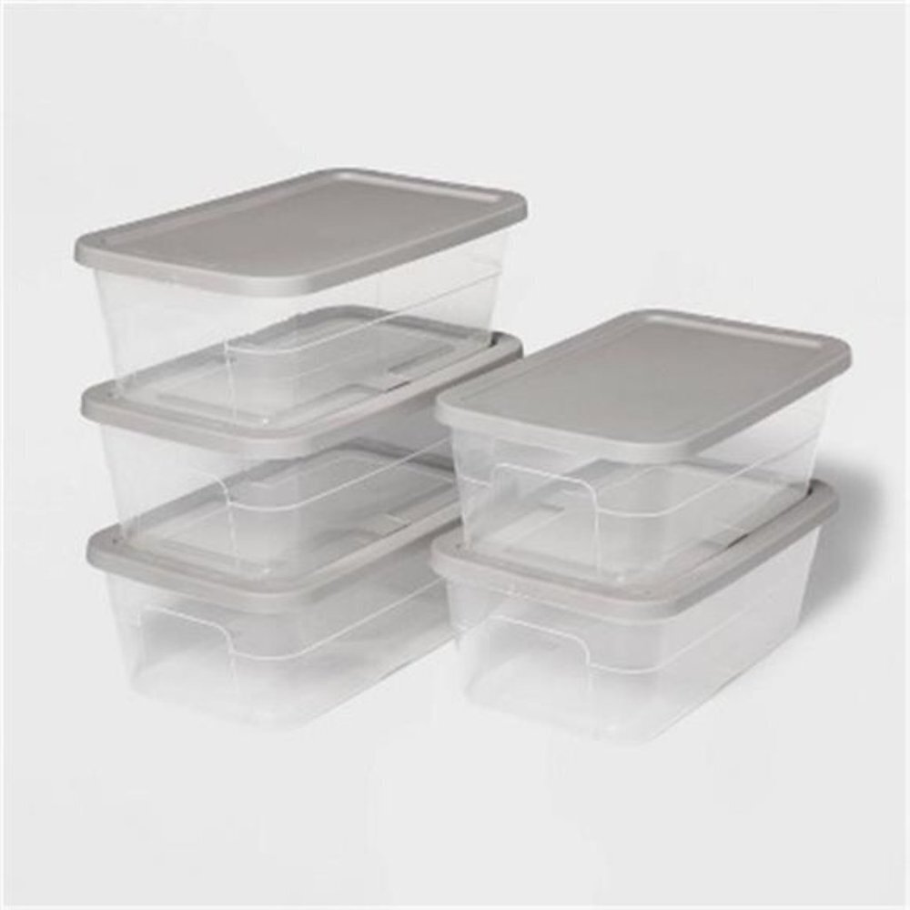 Gray Storage Boxes Set of 5 | 6qt Stackable Organizers